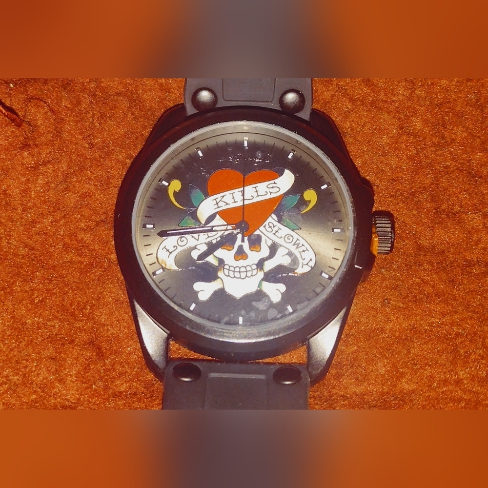 "Ed Hardy" Men's Black Matte Watch w|Silicone Strap